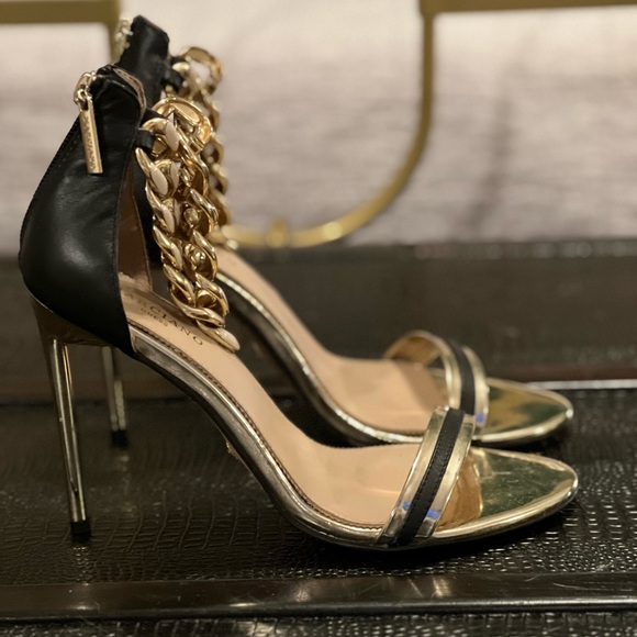 Marciano black and gold heels with cream chain ankle strap… 37/6.5 - Picture 3 of 8
